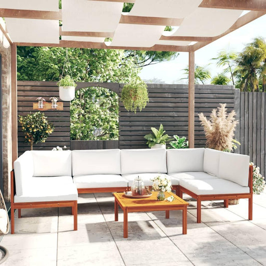 7-tlg. Garten-Lounge-Set mit Kissen Cremeweiß Massivholz Akazie - Pazzar.ch