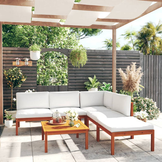 6-tlg. Garten-Lounge-Set mit Kissen Cremeweiß Massivholz Akazie - Pazzar.ch