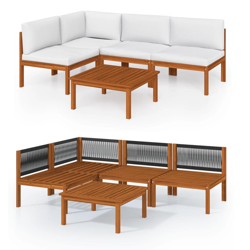 5-tlg. Garten-Lounge-Set mit Kissen Cremeweiß Massivholz Akazie - Pazzar.ch