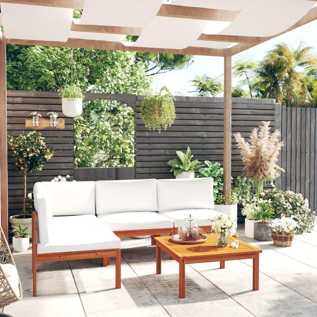 5-tlg. Garten-Lounge-Set mit Kissen Cremeweiß Massivholz Akazie - Pazzar.ch