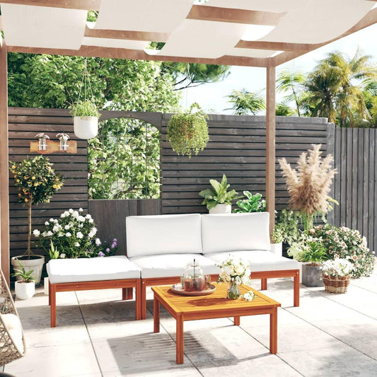 4-tlg. Garten-Lounge-Set mit Kissen Cremeweiß Massivholz Akazie - Pazzar.ch