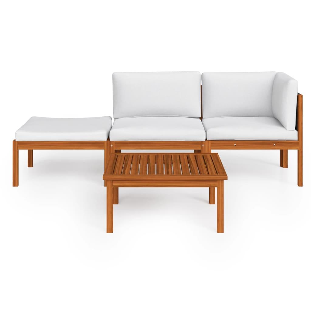 4-tlg. Garten-Lounge-Set mit Kissen Cremeweiß Massivholz Akazie - Pazzar.ch