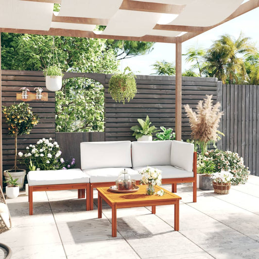 4-tlg. Garten-Lounge-Set mit Kissen Cremeweiß Massivholz Akazie - Pazzar.ch