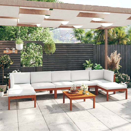 8-tlg. Garten-Lounge-Set mit Kissen Cremeweiß Massivholz Akazie - Pazzar.ch