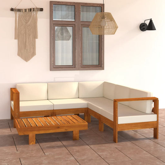 6-tlg. Garten-Lounge-Set mit Creme Auflagen Massivholz Akazie - Pazzar.ch