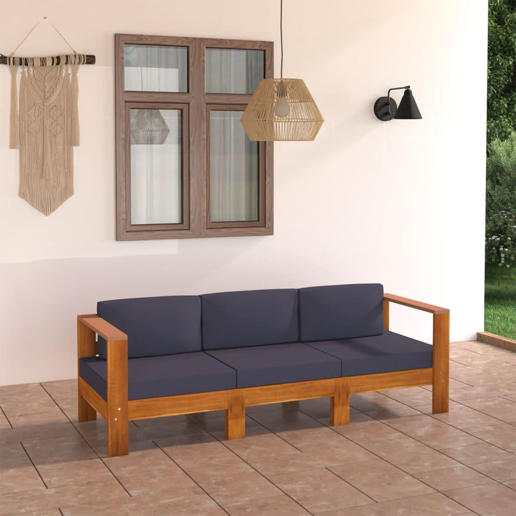 3-Sitzer-Gartensofa mit Dunkelgrauen Auflagen Massivholz Akazie - Pazzar.ch