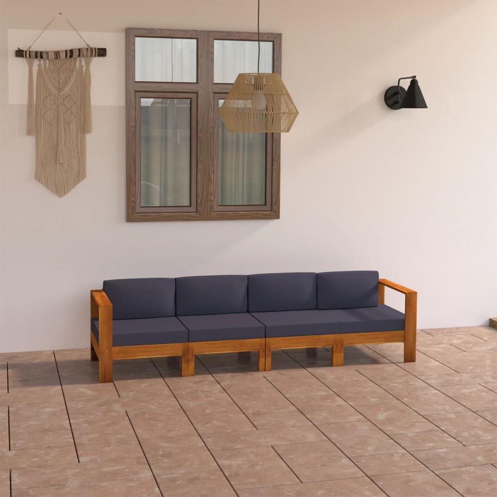 4-Sitzer-Gartensofa mit Dunkelgrauen Auflagen Massivholz Akazie - Pazzar.ch