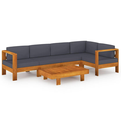 6-tlg. Garten-Lounge-Set mit Dunkelgrauen Auflagen Akazienholz - Pazzar.ch