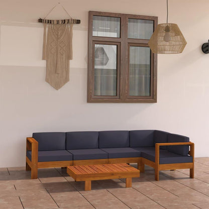 6-tlg. Garten-Lounge-Set mit Dunkelgrauen Auflagen Akazienholz - Pazzar.ch