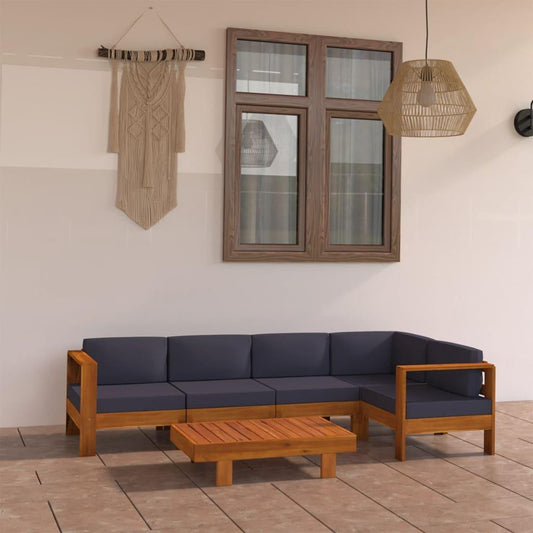 6-tlg. Garten-Lounge-Set mit Dunkelgrauen Auflagen Akazienholz - Pazzar.ch