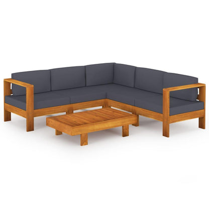 6-tlg. Garten-Lounge-Set mit Dunkelgrauen Auflagen Akazienholz - Pazzar.ch