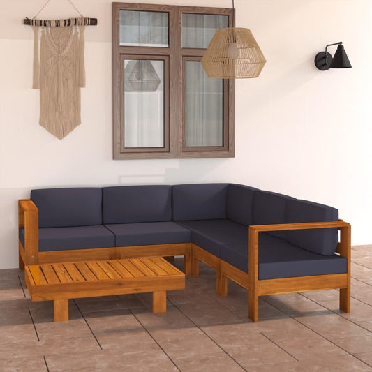 6-tlg. Garten-Lounge-Set mit Dunkelgrauen Auflagen Akazienholz - Pazzar.ch
