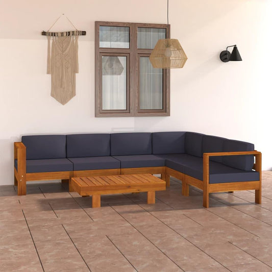 7-tlg. Garten-Lounge-Set mit Dunkelgrauen Auflagen Akazienholz - Pazzar.ch
