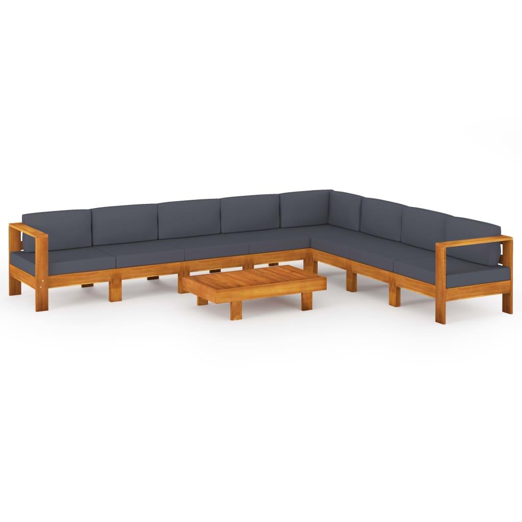 9-tlg. Garten-Lounge-Set mit Dunkelgrauen Auflagen Akazienholz - Pazzar.ch
