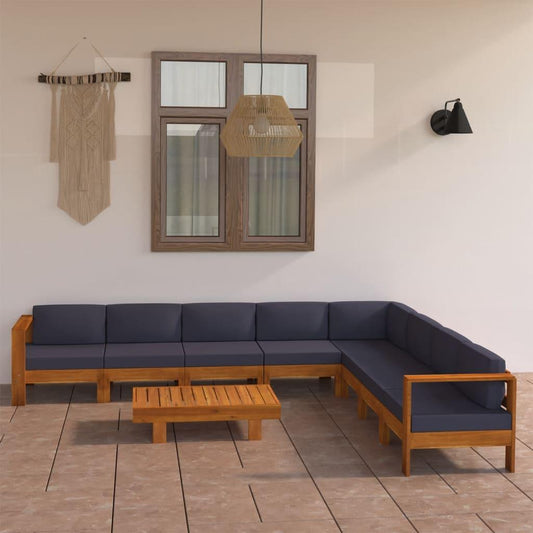 9-tlg. Garten-Lounge-Set mit Dunkelgrauen Auflagen Akazienholz - Pazzar.ch
