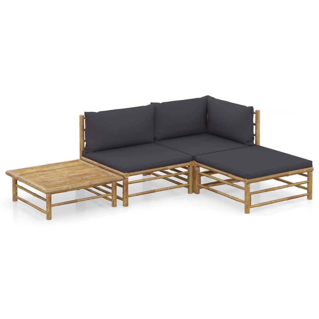 4-tlg. Garten-Lounge-Set mit Dunkelgrauen Kissen Bambus - Pazzar.ch
