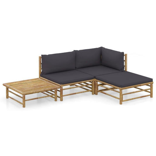 4-tlg. Garten-Lounge-Set mit Dunkelgrauen Kissen Bambus - Pazzar.ch