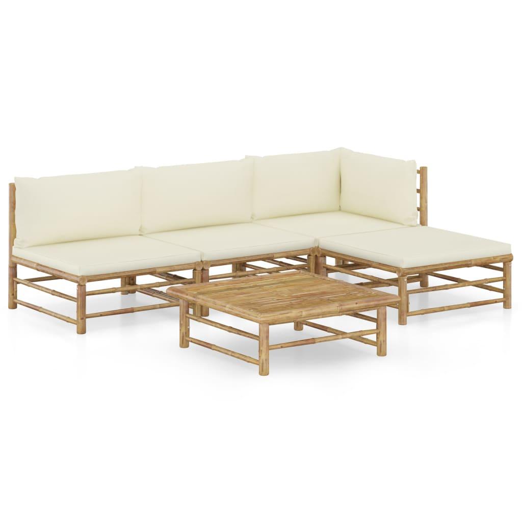 5-tlg. Garten-Lounge-Set mit Cremeweißen Kissen Bambus - Pazzar.ch