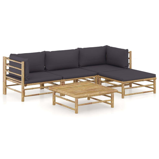 5-tlg. Garten-Lounge-Set mit Dunkelgrauen Kissen Bambus - Pazzar.ch