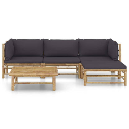 5-tlg. Garten-Lounge-Set mit Dunkelgrauen Kissen Bambus - Pazzar.ch
