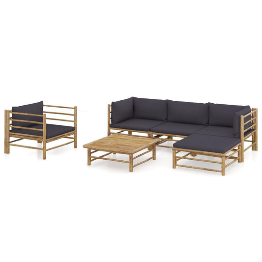 6-tlg. Garten-Lounge-Set mit Dunkelgrauen Kissen Bambus - Pazzar.ch