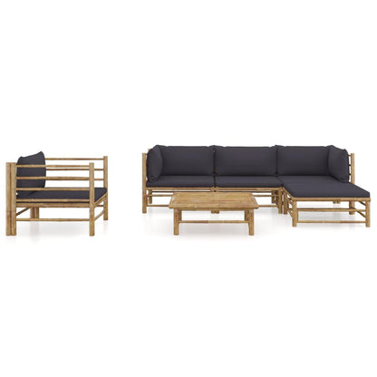 6-tlg. Garten-Lounge-Set mit Dunkelgrauen Kissen Bambus - Pazzar.ch