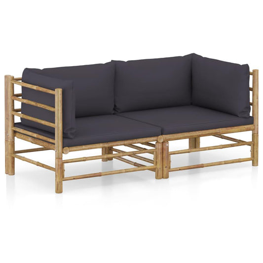 2-tlg. Garten-Lounge-Set mit Dunkelgrauen Kissen Bambus - Pazzar.ch