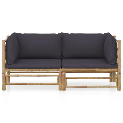 2-tlg. Garten-Lounge-Set mit Dunkelgrauen Kissen Bambus - Pazzar.ch