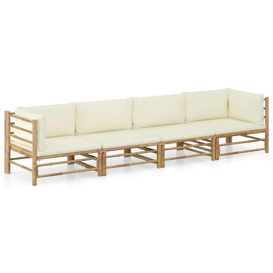 4-tlg. Garten-Lounge-Set mit Cremeweißen Kissen Bambus - Pazzar.ch