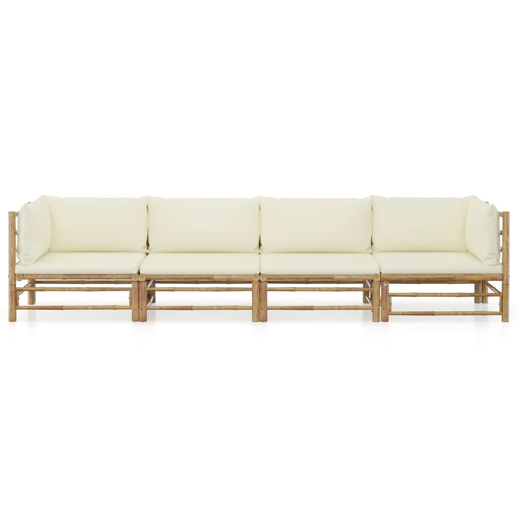 4-tlg. Garten-Lounge-Set mit Cremeweißen Kissen Bambus - Pazzar.ch