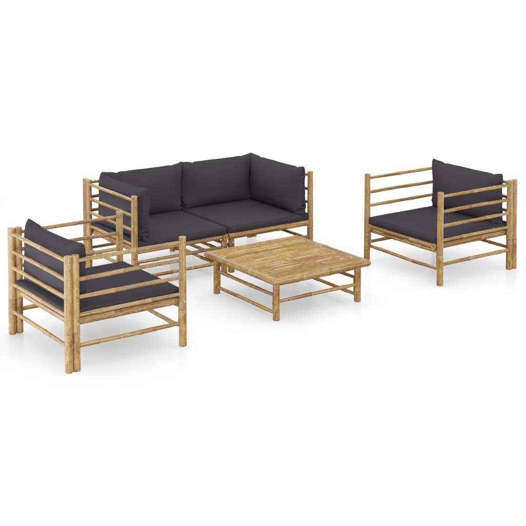 5-tlg. Garten-Lounge-Set mit Dunkelgrauen Kissen Bambus - Pazzar.ch