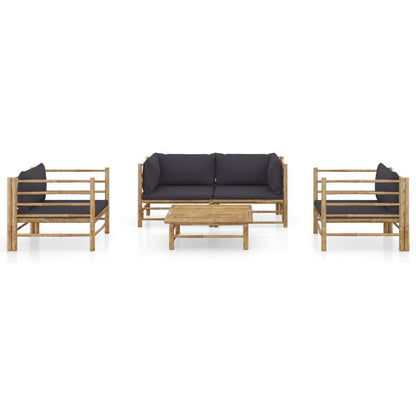 5-tlg. Garten-Lounge-Set mit Dunkelgrauen Kissen Bambus - Pazzar.ch