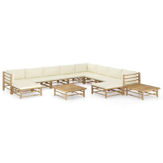 12-tlg. Garten-Lounge-Set mit Cremeweißen Kissen Bambus - Pazzar.ch