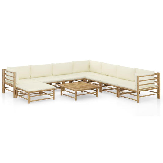 9-tlg. Garten-Lounge-Set mit Cremeweißen Kissen Bambus - Pazzar.ch