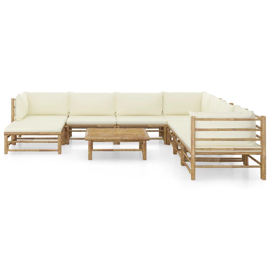 9-tlg. Garten-Lounge-Set mit Cremeweißen Kissen Bambus