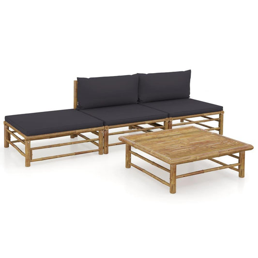 4-tlg. Garten-Lounge-Set mit Dunkelgrauen Kissen Bambus - Pazzar.ch