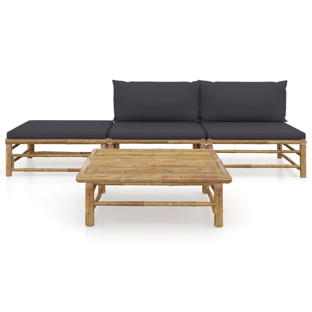 4-tlg. Garten-Lounge-Set mit Dunkelgrauen Kissen Bambus