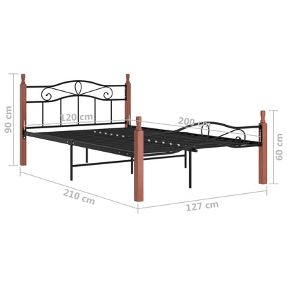Bettgestell Schwarz Metall und Massivholz Eiche 120x200 cm - Pazzar.ch