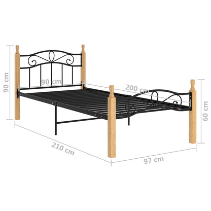 Bettgestell Schwarz Metall und Massivholz Eiche 90x200 cm - Pazzar.ch