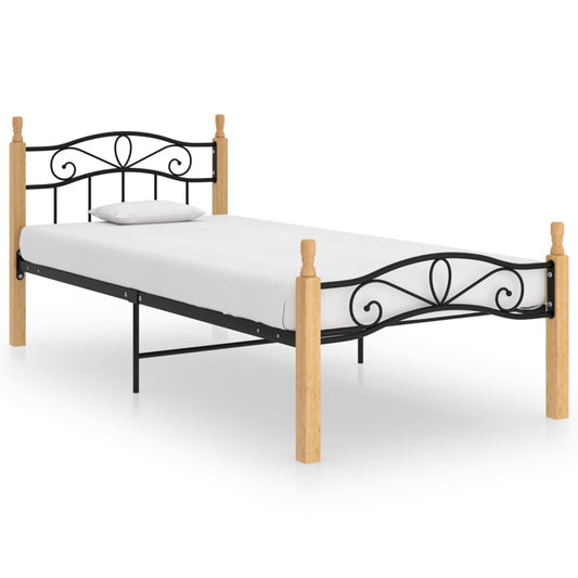 Bettgestell Schwarz Metall und Massivholz Eiche 100x200 cm - Pazzar.ch
