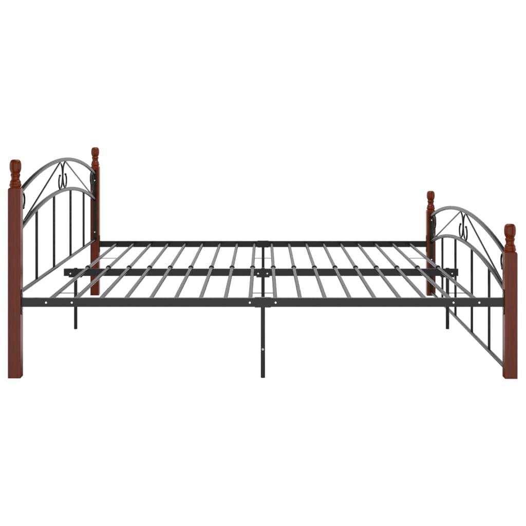 Bettgestell Schwarz Metall und Massivholz Eiche 200x200 cm