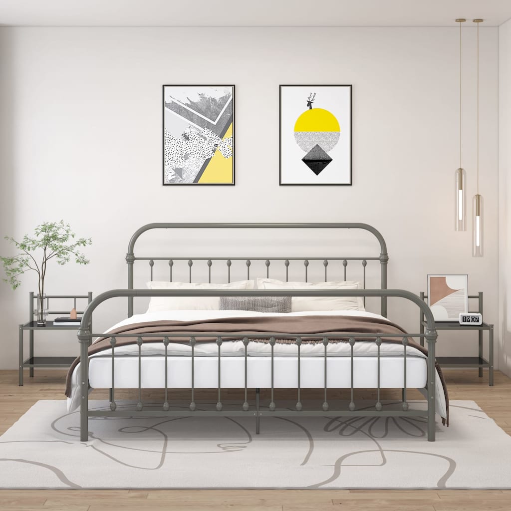 Nachttische 2 Stk. Grau und Schwarz Metall und Glas - Pazzar.ch