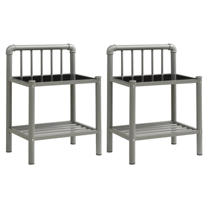 Nachttische 2 Stk. Grau und Schwarz Metall und Glas - Pazzar.ch