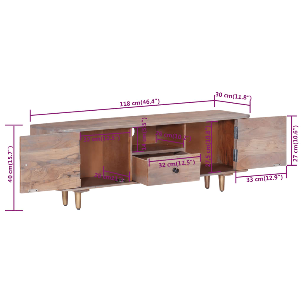 TV-Schrank 118x30x40 cm Massivholz Akazie - Pazzar.ch