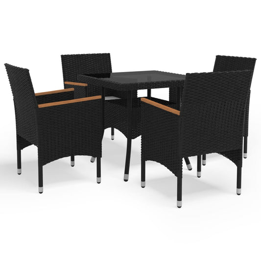 5-tlg. Garten-Essgruppe Schwarz Poly Rattan und Akazienholz - Pazzar.ch
