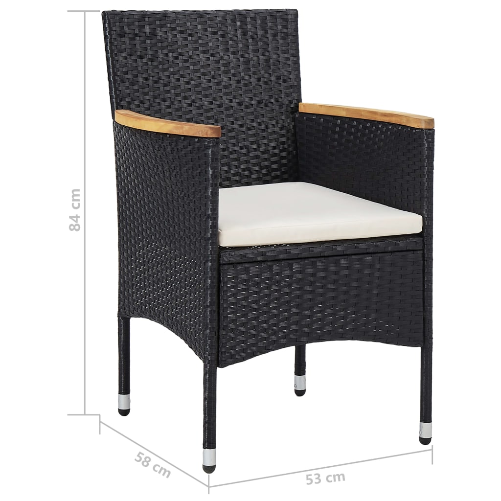 5-tlg. Garten-Essgruppe Schwarz Poly Rattan und Akazienholz - Pazzar.ch