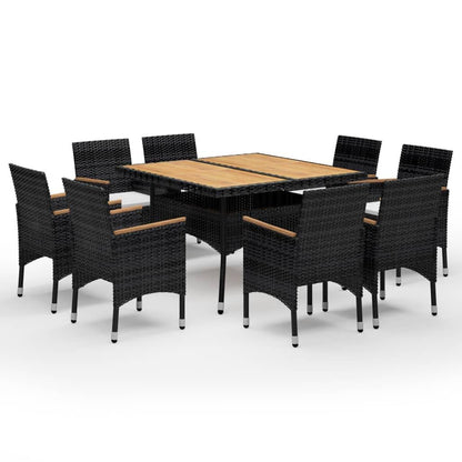 9-tlg. Garten-Essgruppe Poly Rattan und Akazienholz Schwarz - Pazzar.ch