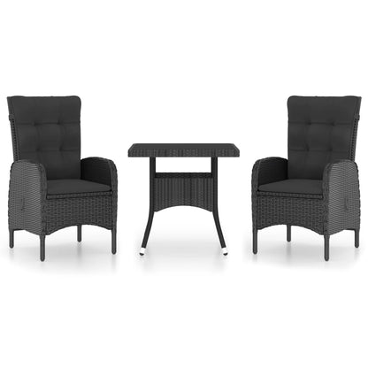 3-tlg. Garten-Essgruppe Poly Rattan und Glas Schwarz - Pazzar.ch