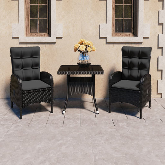 3-tlg. Garten-Essgruppe Poly Rattan und Glas Schwarz - Pazzar.ch