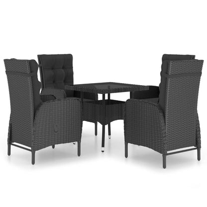 5-tlg. Garten-Essgruppe Poly Rattan und Glas Schwarz - Pazzar.ch